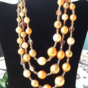 Vendome‎ Necklace, Tagged, Peach tone bubble beads, goldtone chain